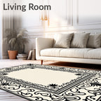 Classic Black White Floral Scroll Frame Rug