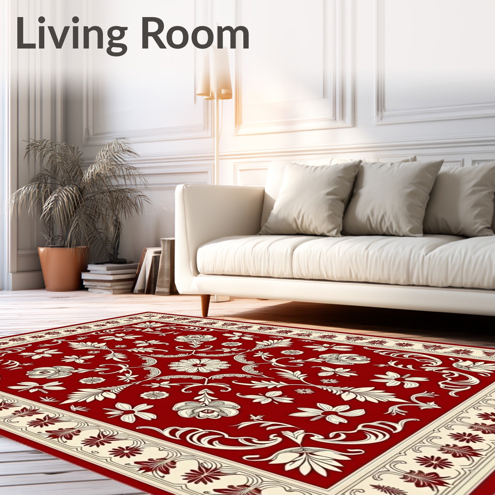 Rich Red Ornate Floral Vine Rug