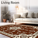 Rich Brown Floral Scroll Medallion Rug