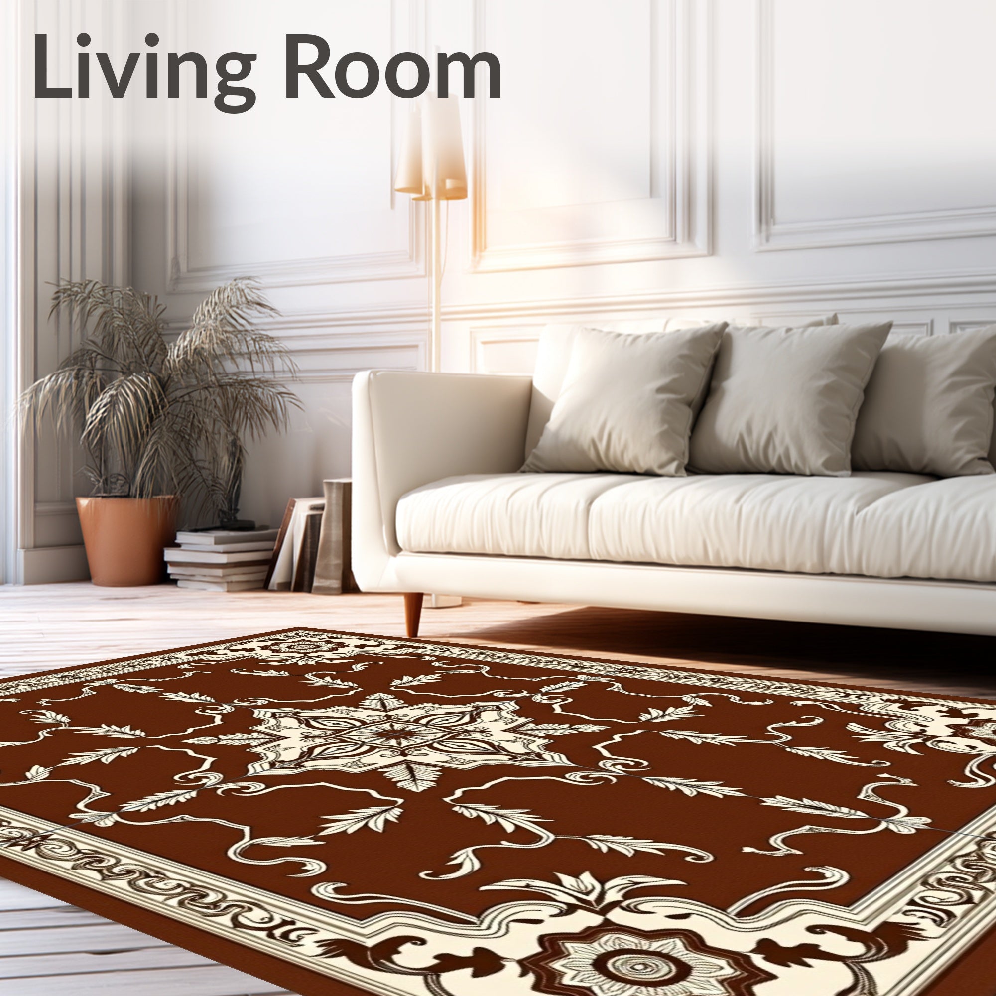 Rich Brown Floral Scroll Medallion Rug