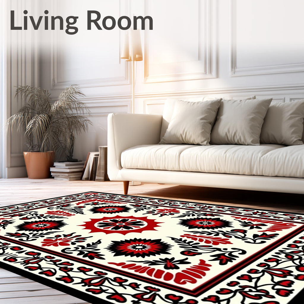 Bold Red Floral Starburst Medallion Rug