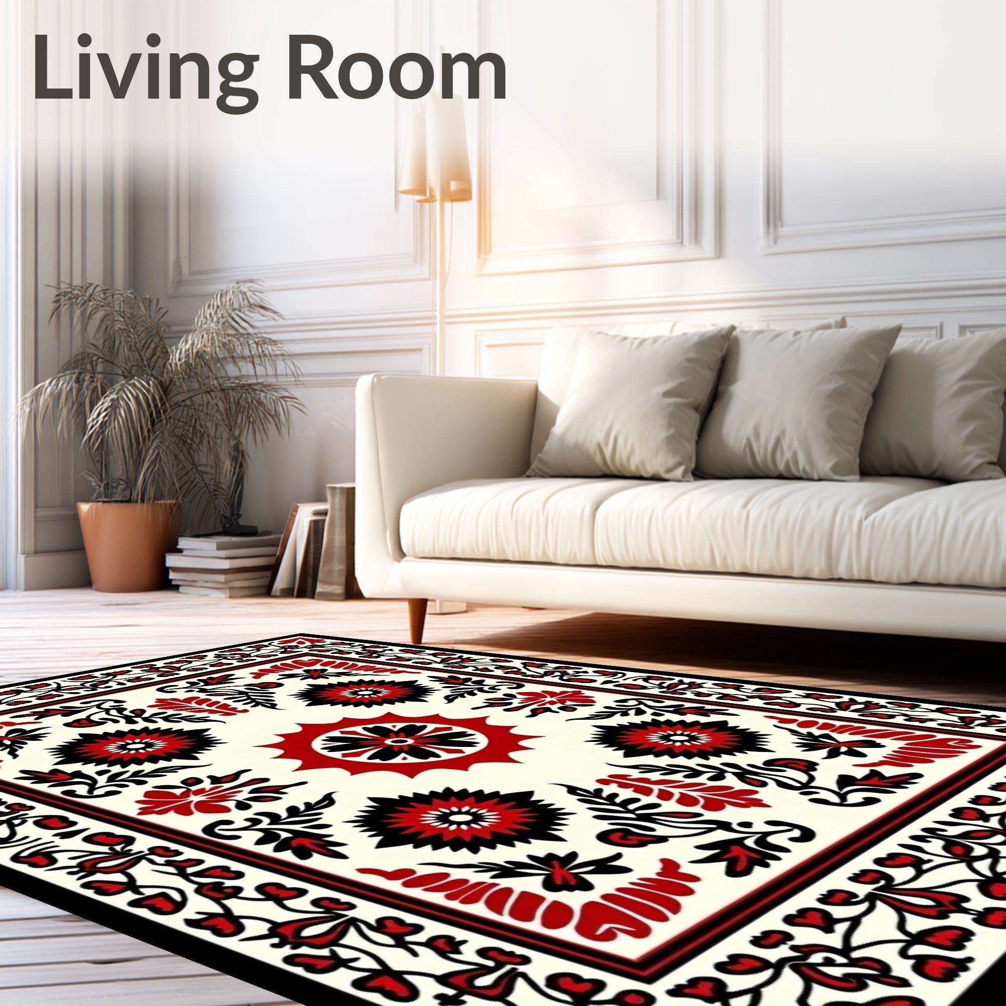 Bold Red Floral Starburst Medallion Rug