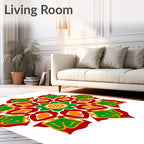 Vibrant Red Green Floral Mandala Rug