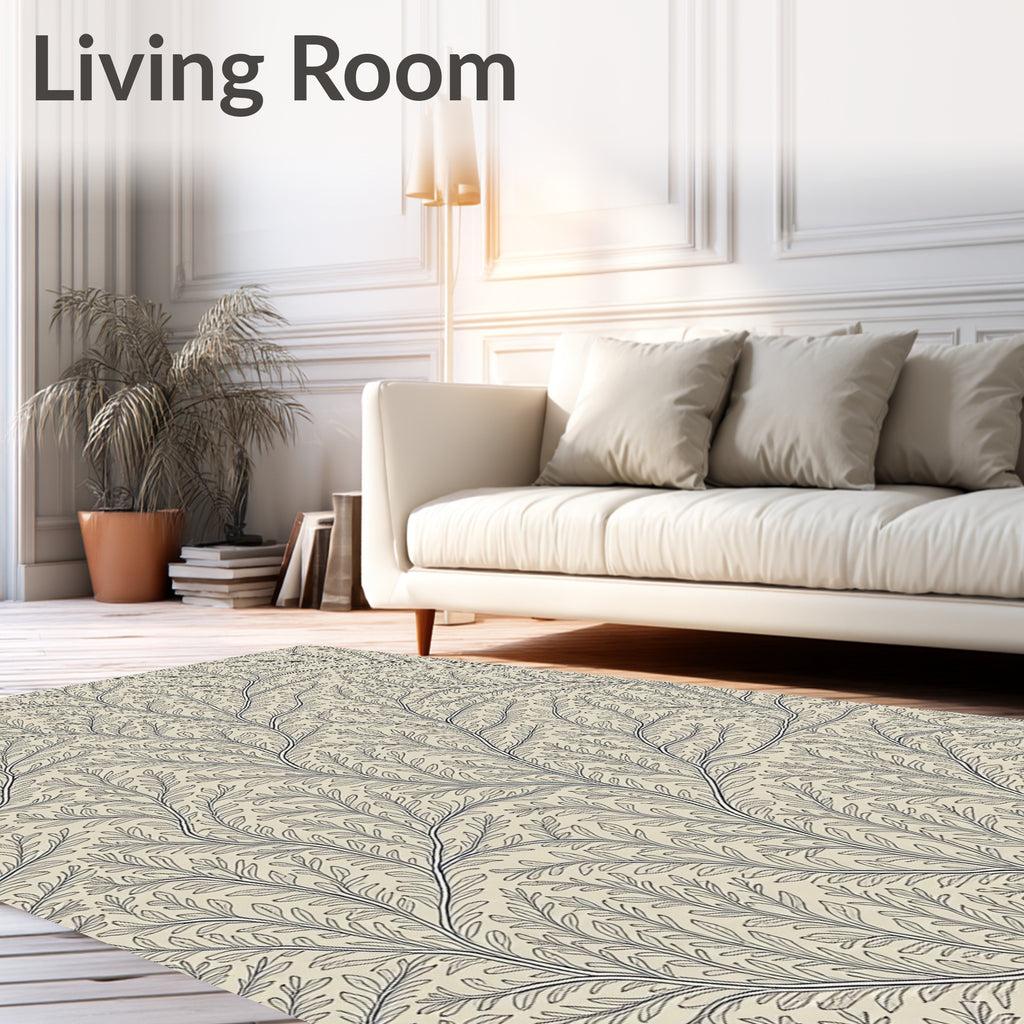 Neutral Beige Organic Branching Vines Rug