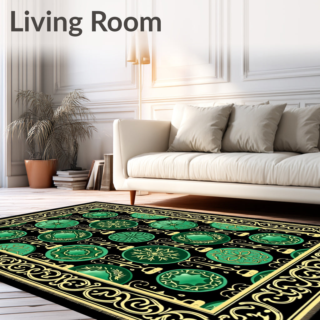 Emerald Green Ornamental Bauble Border Rug