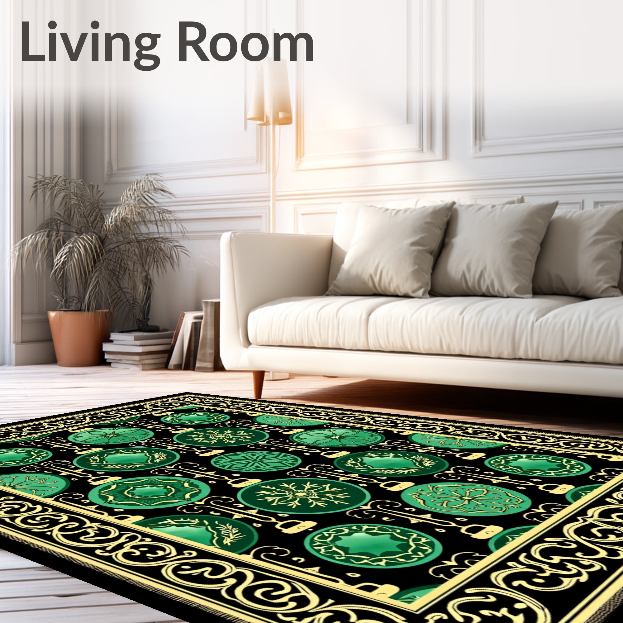 Emerald Green Ornamental Bauble Border Rug