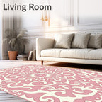 Soft Pink Damask Scroll Medallion Rug