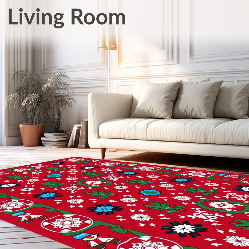 Festive Red Green Figures Medallion Rug
