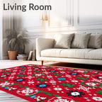 Festive Red Green Figures Medallion Rug