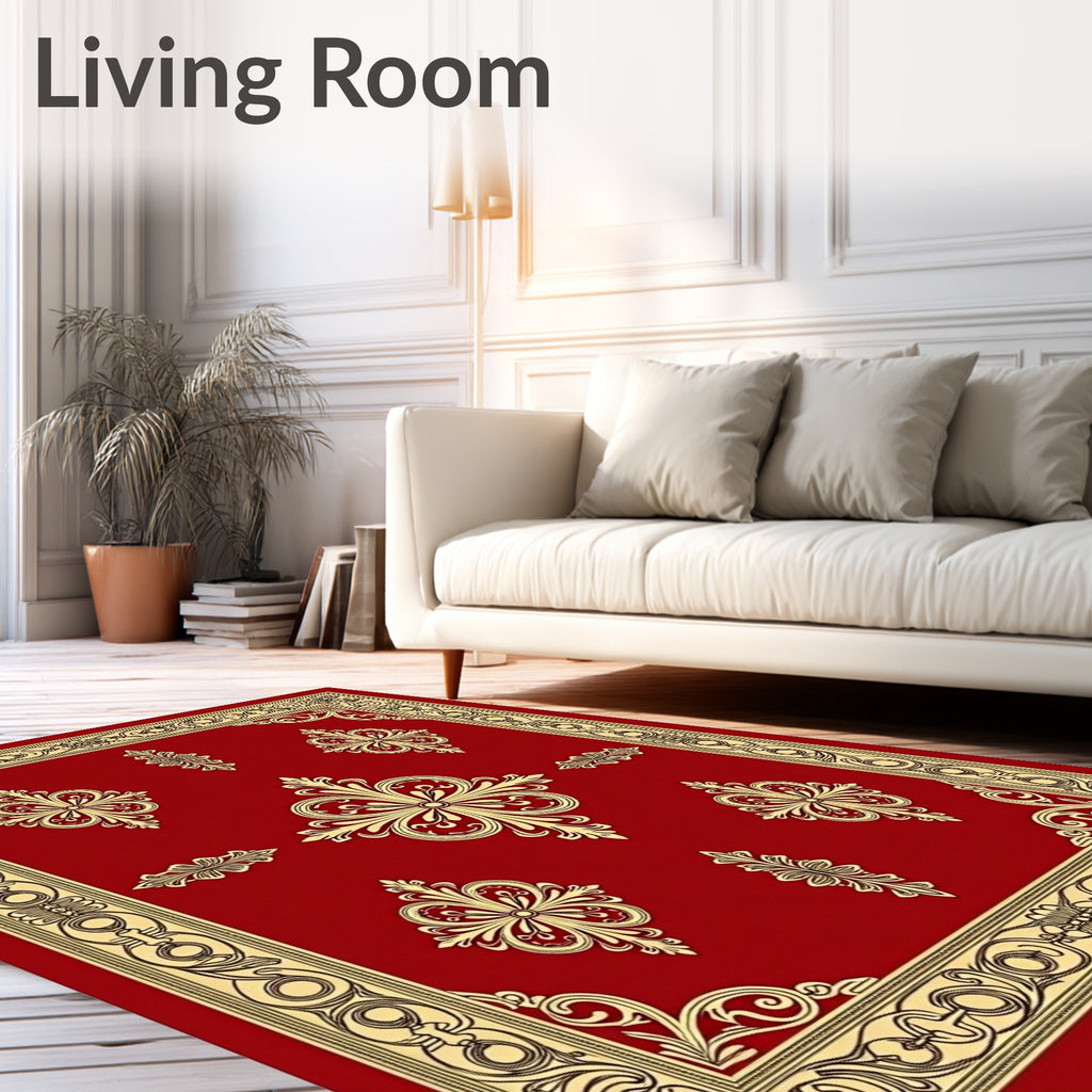 Crimson Gold Ornate Medallion Border Rug