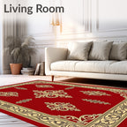 Crimson Gold Ornate Medallion Border Rug