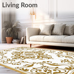 Elegant Gold Floral Scroll Centerpiece Rug