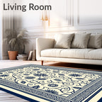 Navy Blue Floral Vine Border Rug