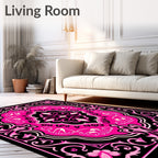 Vibrant Pink Baroque Floral Medallion Rug