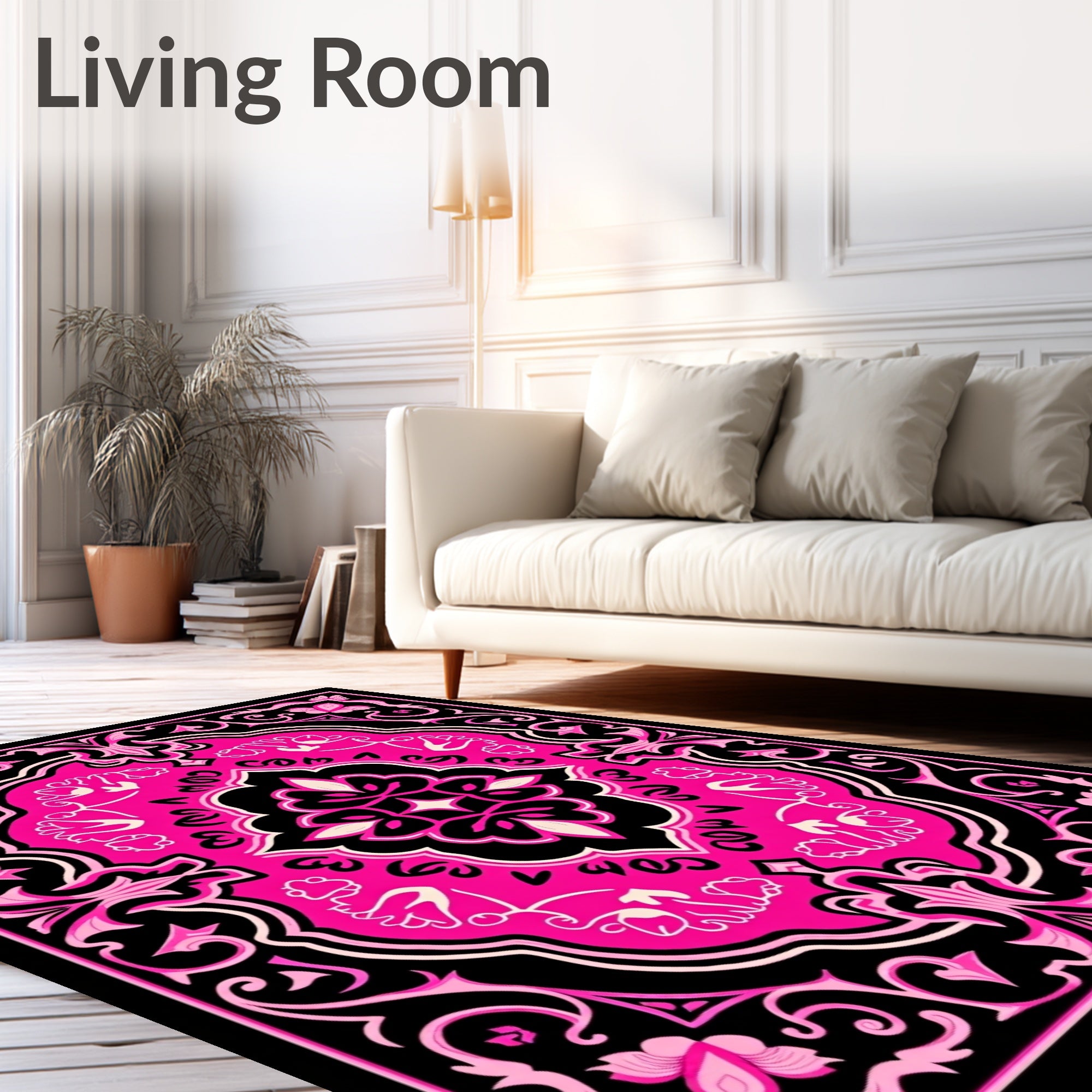 Vibrant Pink Baroque Floral Medallion Rug