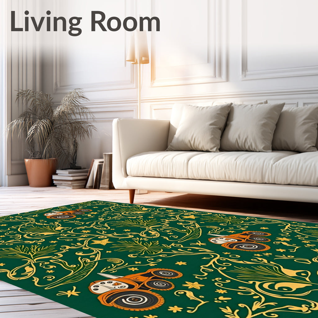 Orange Tractor Green Floral Meadow Rug