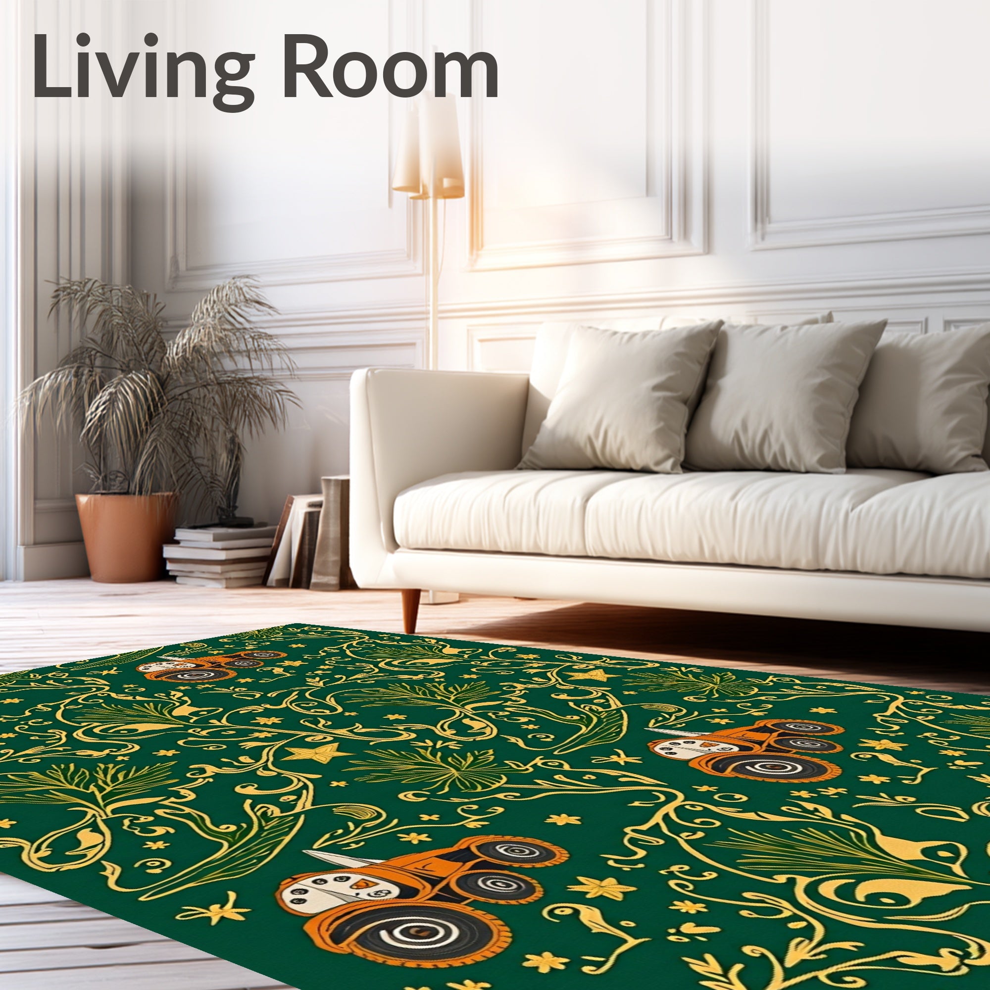 Orange Tractor Green Floral Meadow Rug