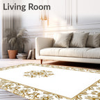 Golden Floral Damask Centerpiece Border Rug
