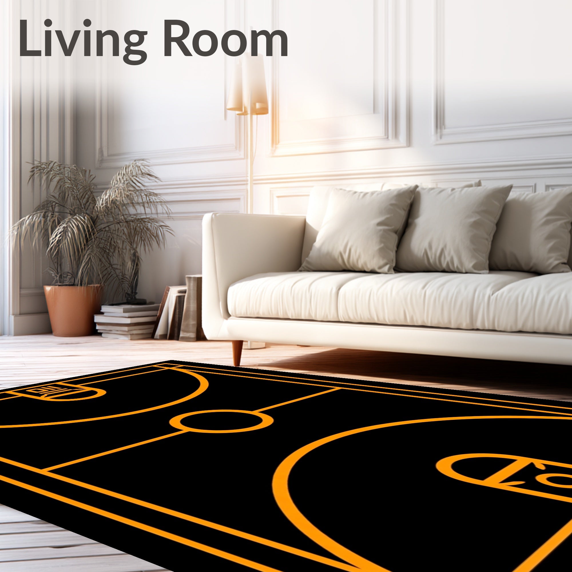 Orange Geometric Basketball Court Lines Rug