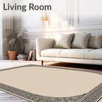 Ornate Black Cream Scroll Border Rug