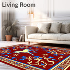 Crimson Yellow Blue Horse Border Rug