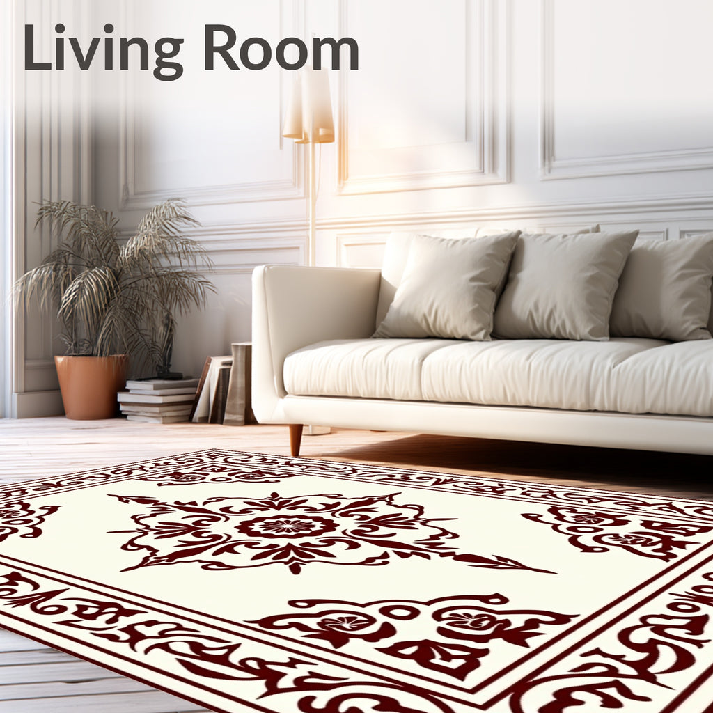 Crimson Floral Medallion Bordered Rug