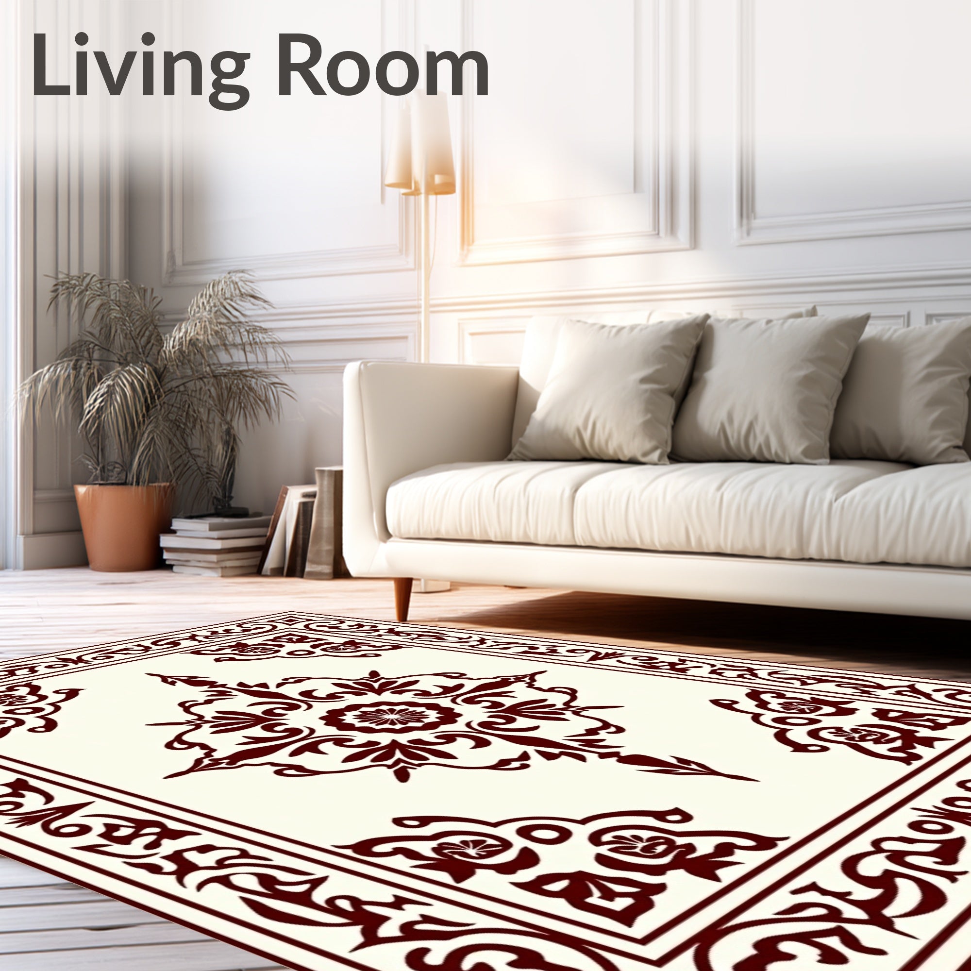 Crimson Floral Medallion Bordered Rug