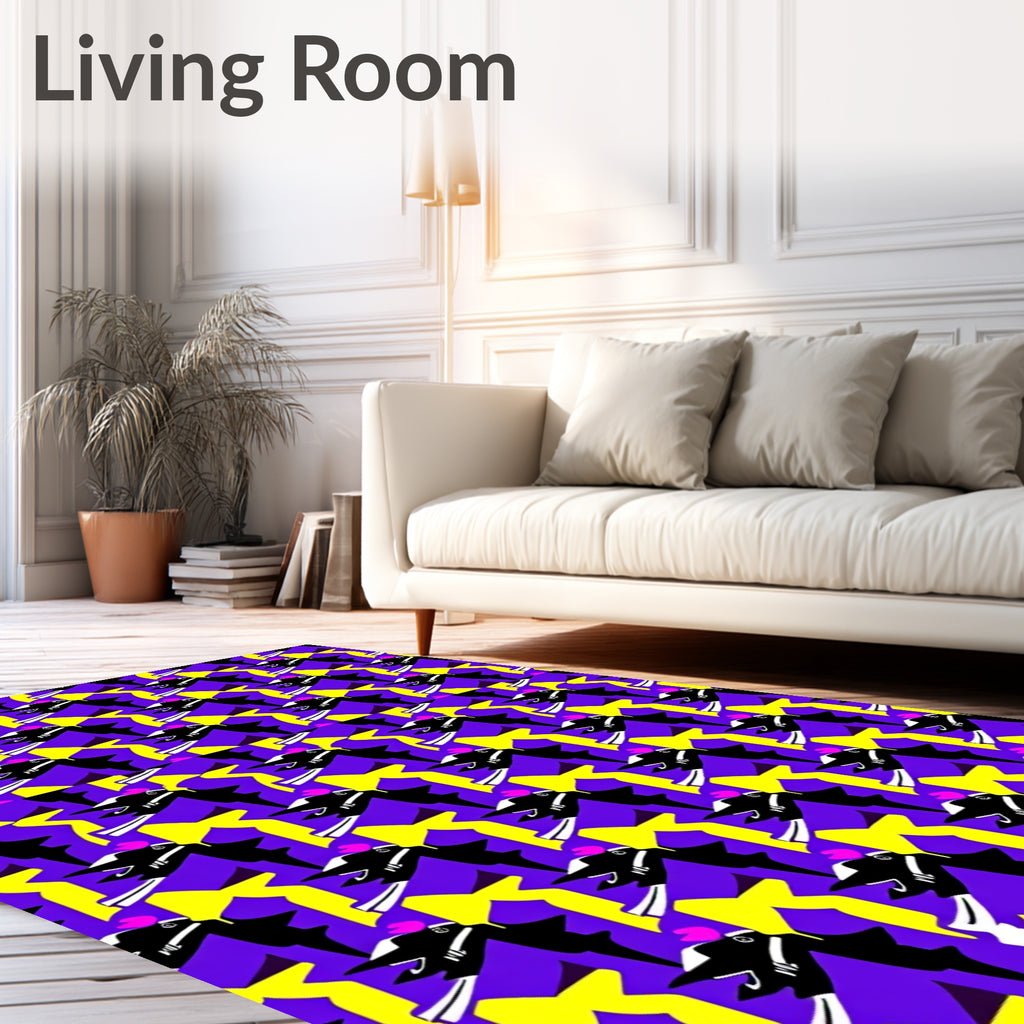 Bold Black Yellow Abstract Creatures Rug