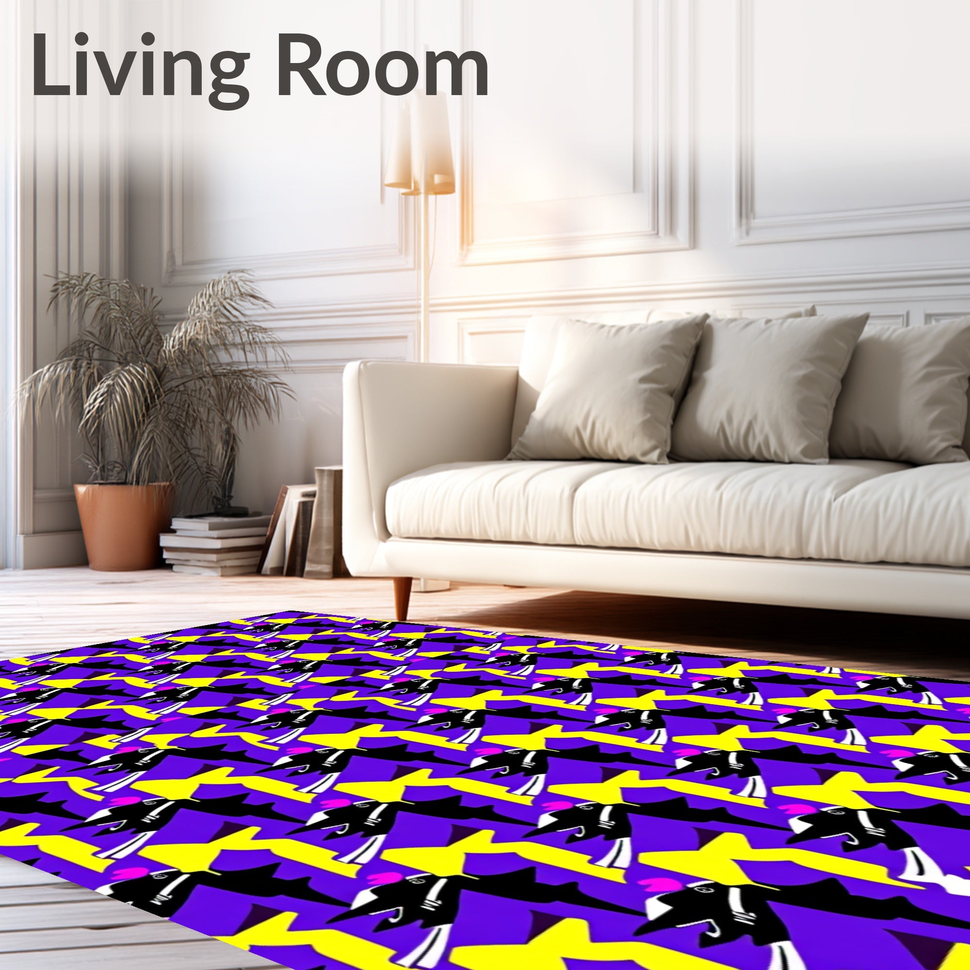 Bold Black Yellow Abstract Creatures Rug