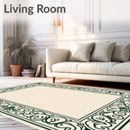 Dark Emerald Scrollwork Border Rug