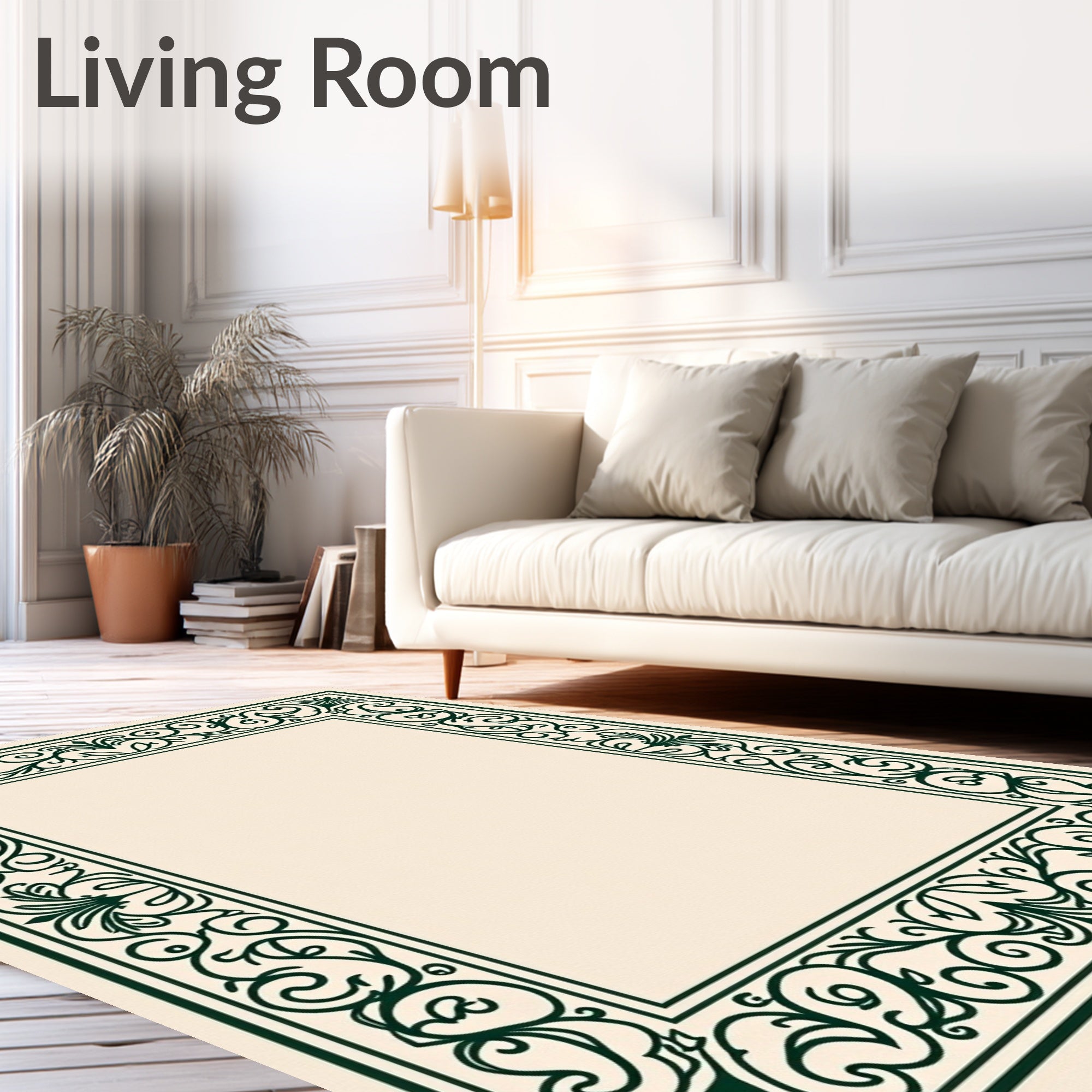 Dark Emerald Scrollwork Border Rug