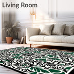 Ornate Emerald Black Floral Scroll Rug