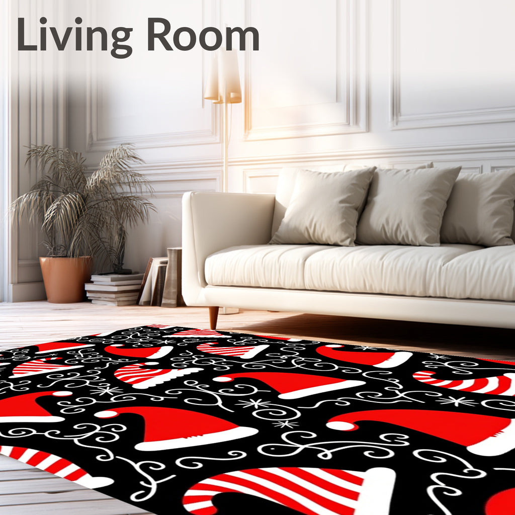 Red Merry Santa Hat Stripes Rug