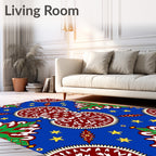 Vibrant Red Medallion Blue Star Scape Rug