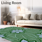 Forest Green White Leaf Mandala Rug