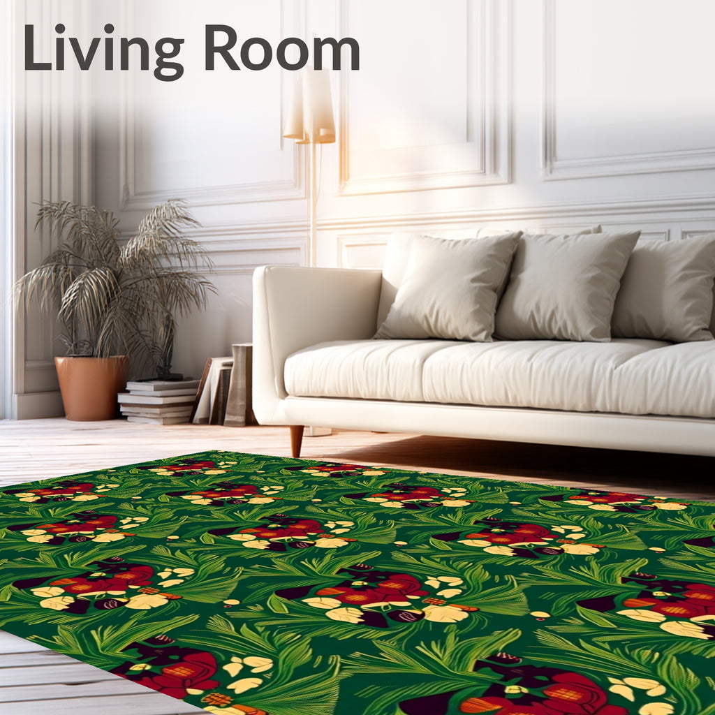 Deep Emerald Lush Floral Garland Rug
