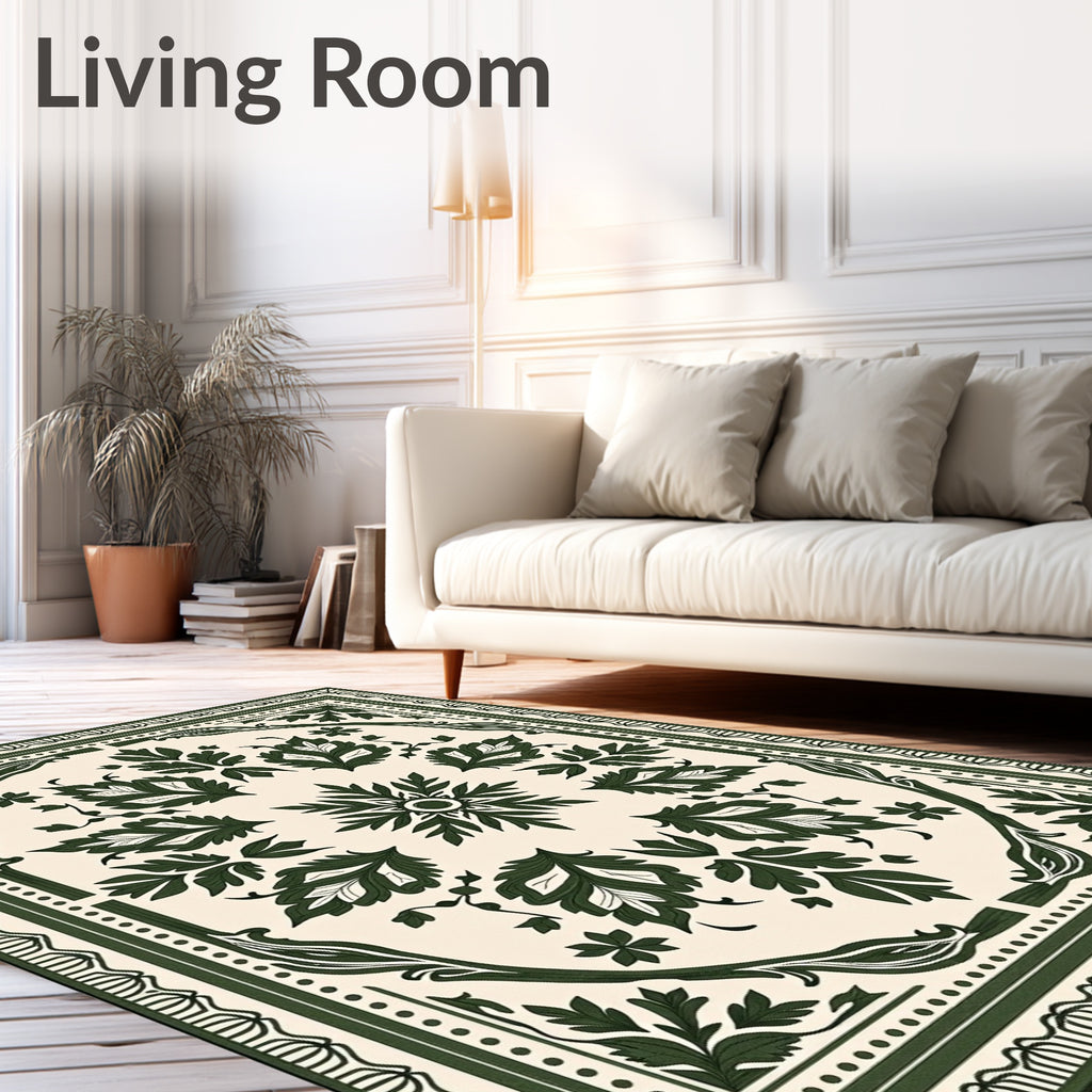 Emerald Leaves Ornate Centerpiece Rug