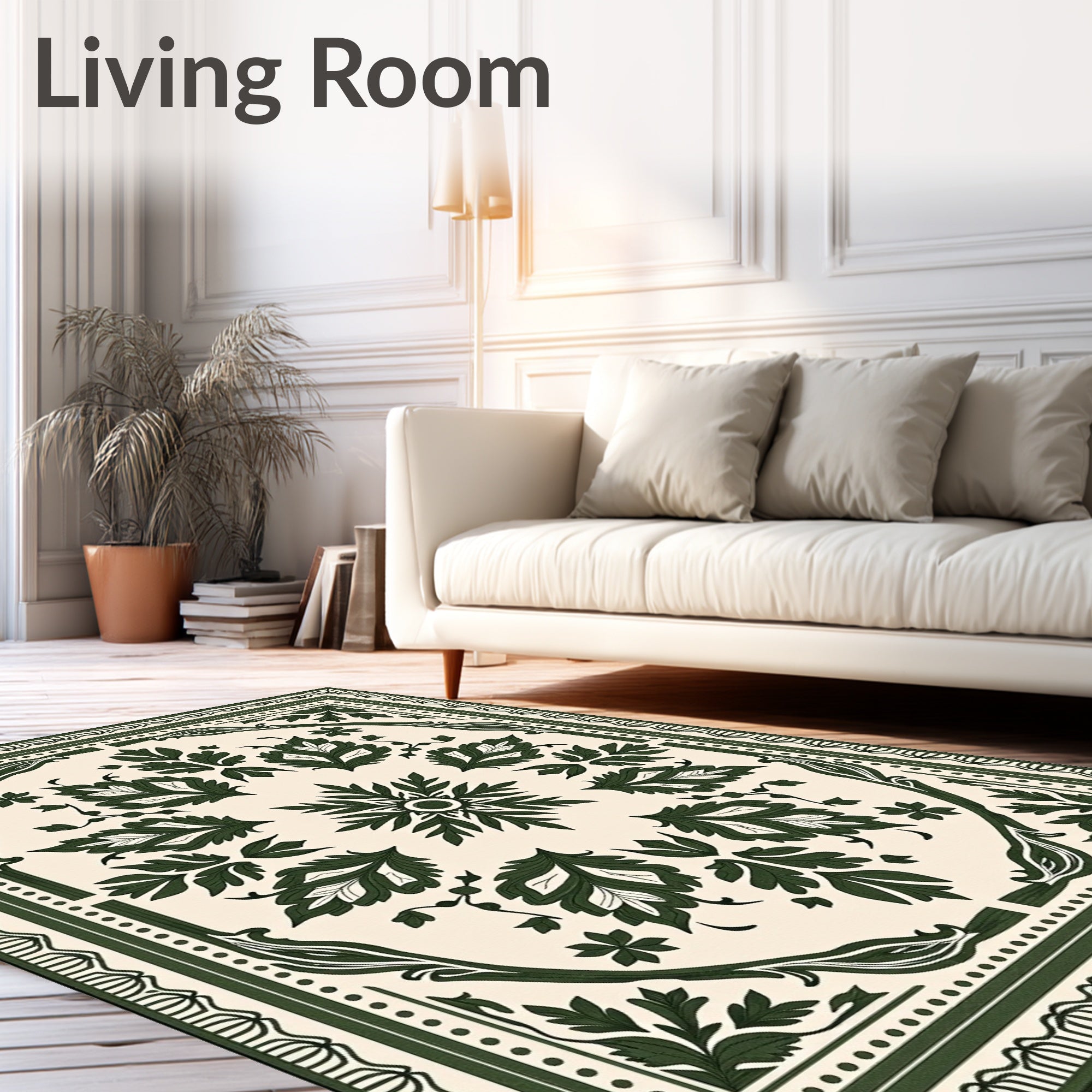 Emerald Leaves Ornate Centerpiece Rug