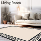 Black Geometric Border Cream Field Rug