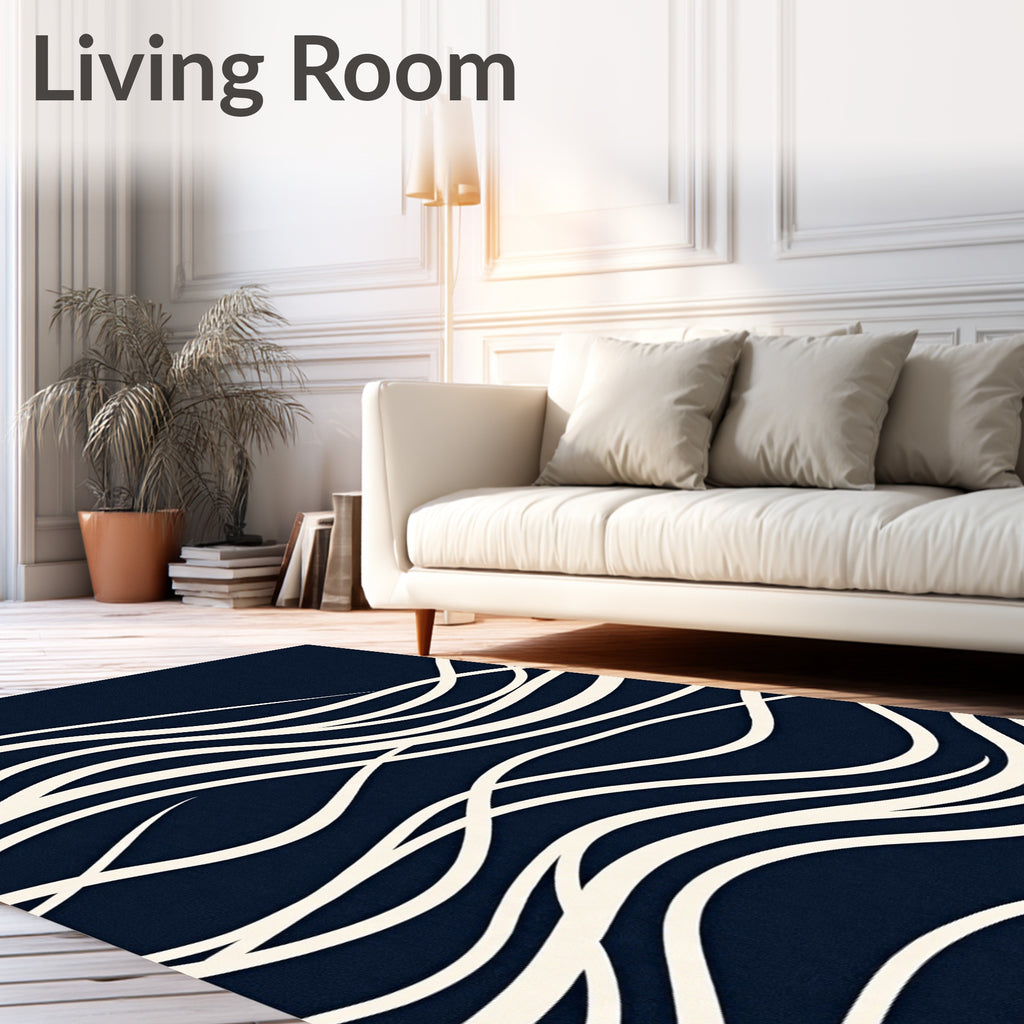 Deep Navy White Wave Curvature Rug
