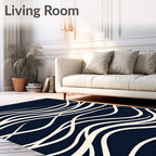 Deep Navy White Wave Curvature Rug