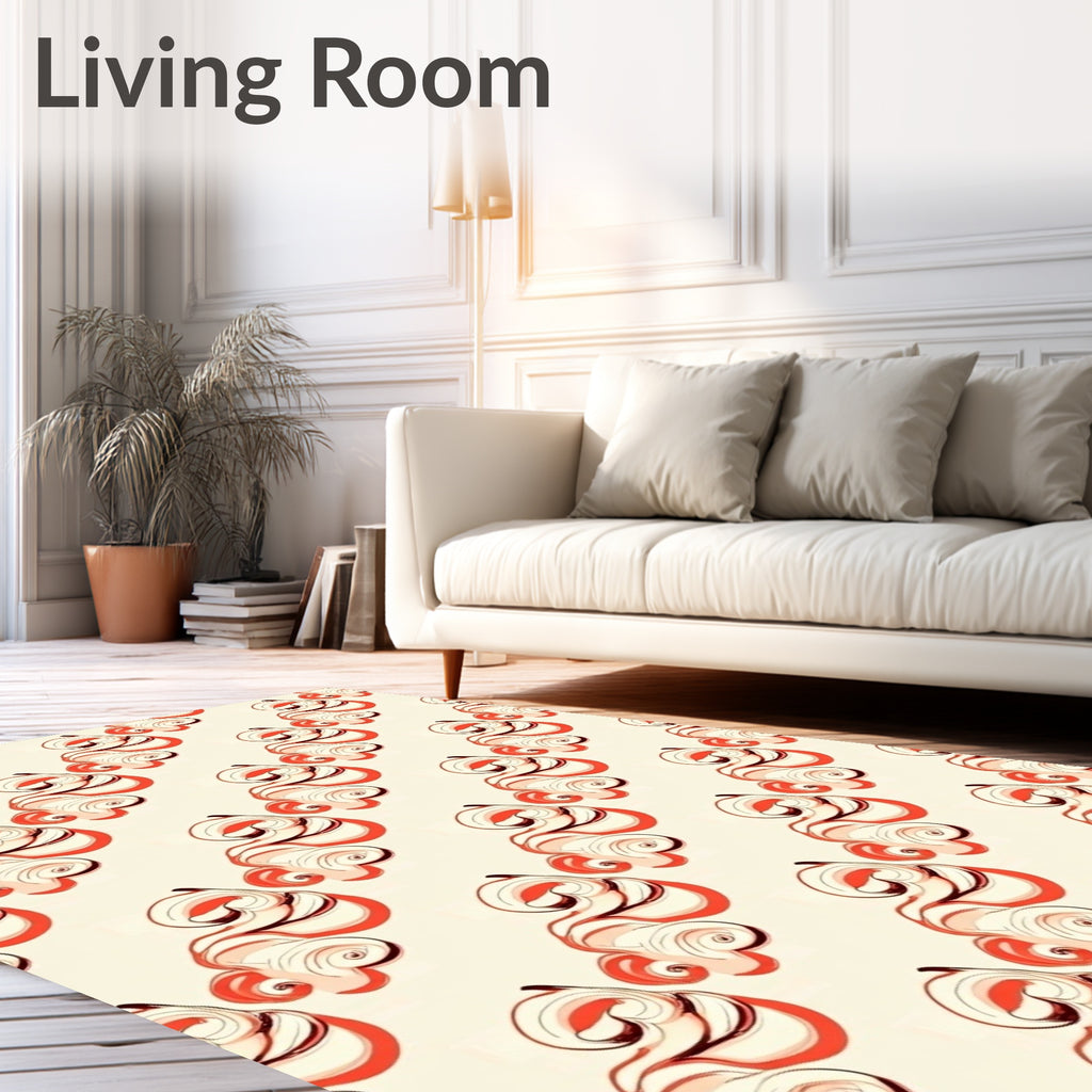 Cream Coral Swirl Abstract Rug