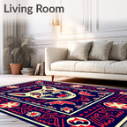 Radiant Red Blue Grinning Dog Rug