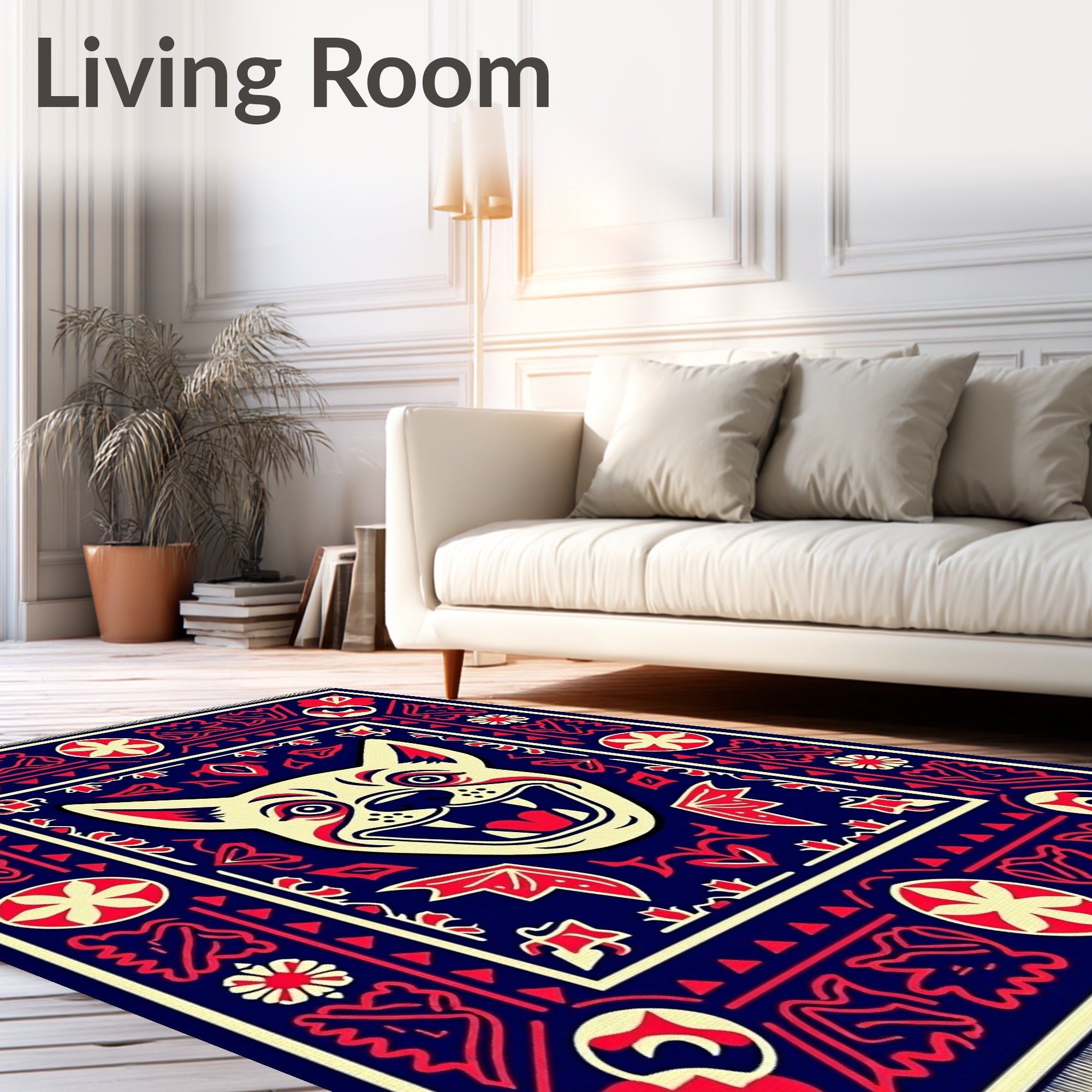 Radiant Red Blue Grinning Dog Rug