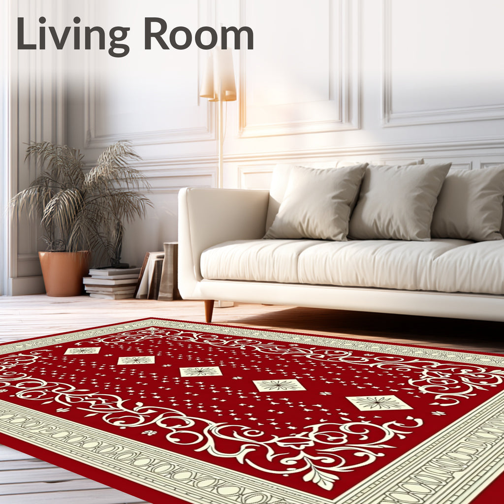 Crimson Ivory Floral Diamond Lattice Rug