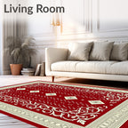 Crimson Ivory Floral Diamond Lattice Rug