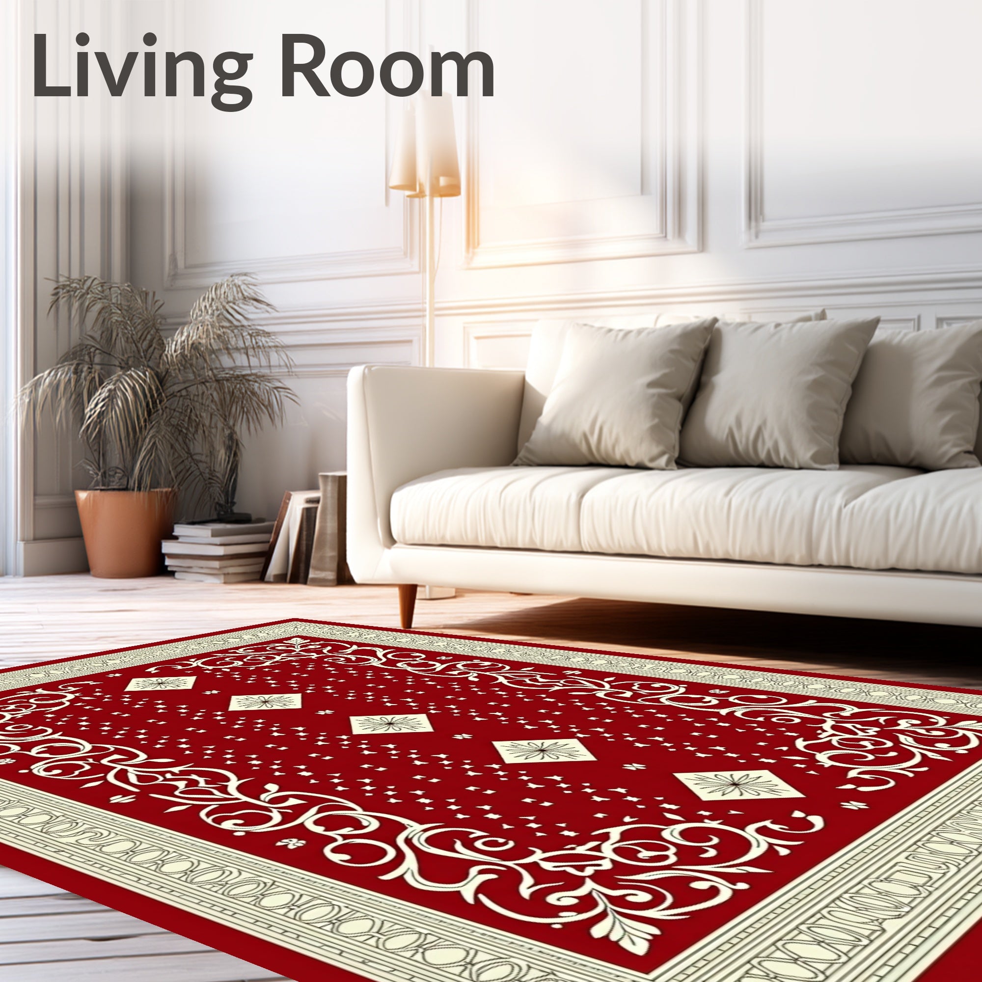 Crimson Ivory Floral Diamond Lattice Rug