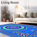 Vibrant Blue Floral Sunburst Mandala Rug