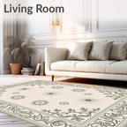 Green Floral Vine Medallion Border Rug