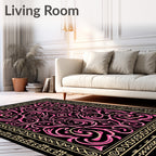 Pink Swirl Floral Black Golden Border Rug